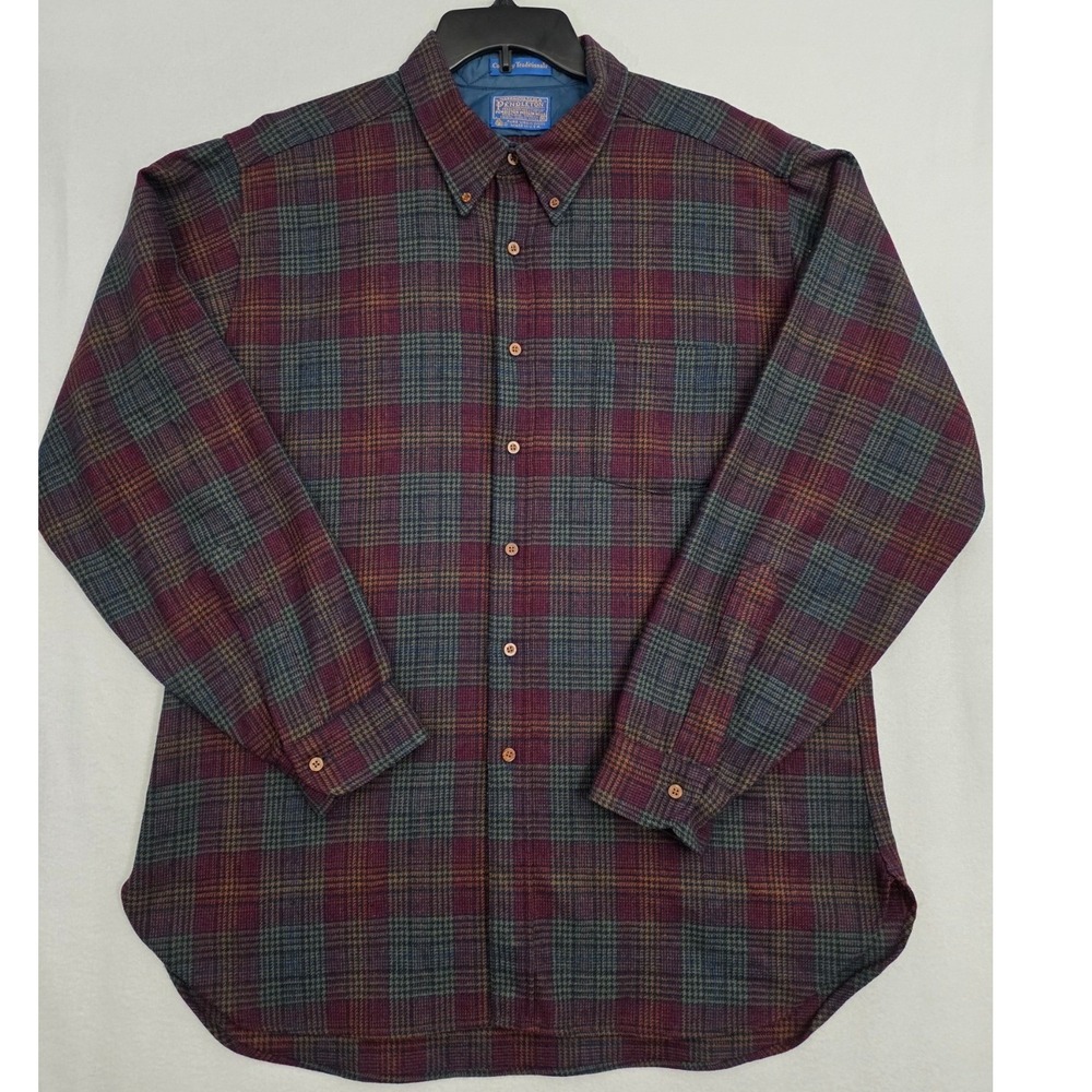 Pendleton Country Traditionals Wool Flannel Shirt XL Plaid Burgundy Green USA